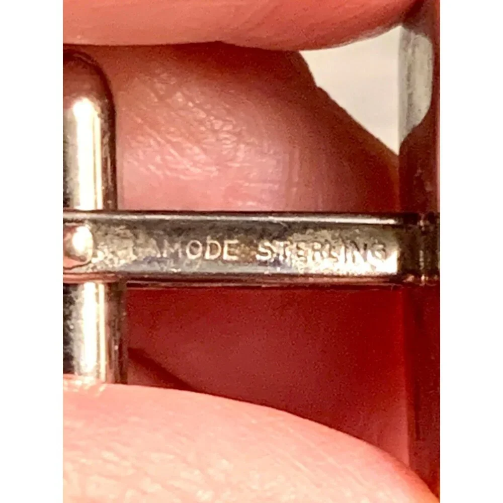 Vintage Lamode Sterling Silver Cufflinks Scalloped Edge Rectangle Hatched Design